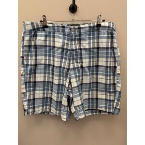 Abercrombie and Fitch men's 36 lined swim trunks blue and white plaid Snap